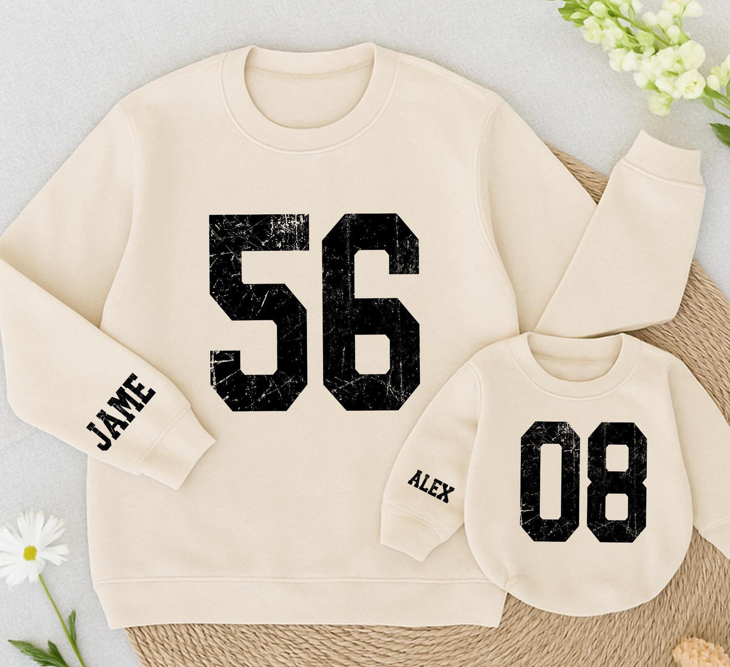 Personalized Mama Mini Name Number Sweatshirts Custom Distressed Sporty School Team Gameday Mascot Outfits Vintage Feel Mother Daughter Gift