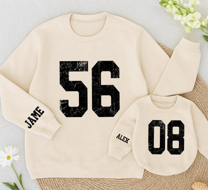 Personalized Mama Mini Name Number Sweatshirts Custom Distressed Sporty School Team Gameday Mascot Outfits Vintage Feel Mother Daughter Gift