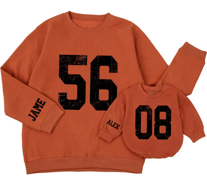 Personalized Mama Mini Name Number Sweatshirts Custom Distressed Sporty School Team Gameday Mascot Outfits Vintage Feel Mother Daughter Gift