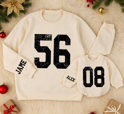 Personalized Mama Mini Name Number Sweatshirts Custom Distressed Sporty School Team Gameday Mascot Outfits Vintage Feel Mother Daughter Gift
