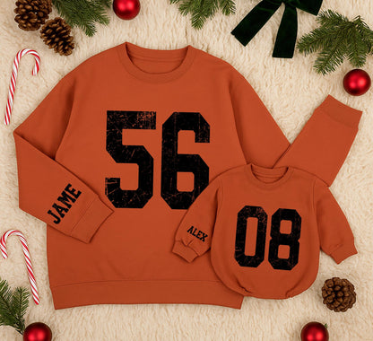 Personalized Mama Mini Name Number Sweatshirts Custom Distressed Sporty School Team Gameday Mascot Outfits Vintage Feel Mother Daughter Gift