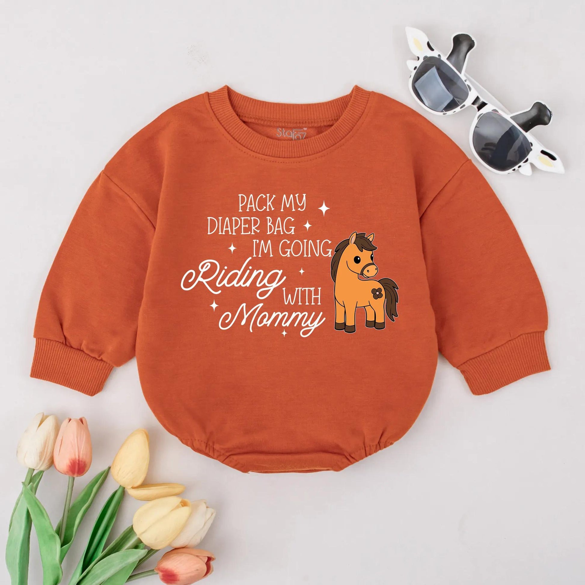 Pack My Diaper Bag Horse Romper - Going Riding with Mommy Bodysuit, Funny Equestrian Outfit, Western Baby Clothes, Cute Newborn Gift, Playful Design