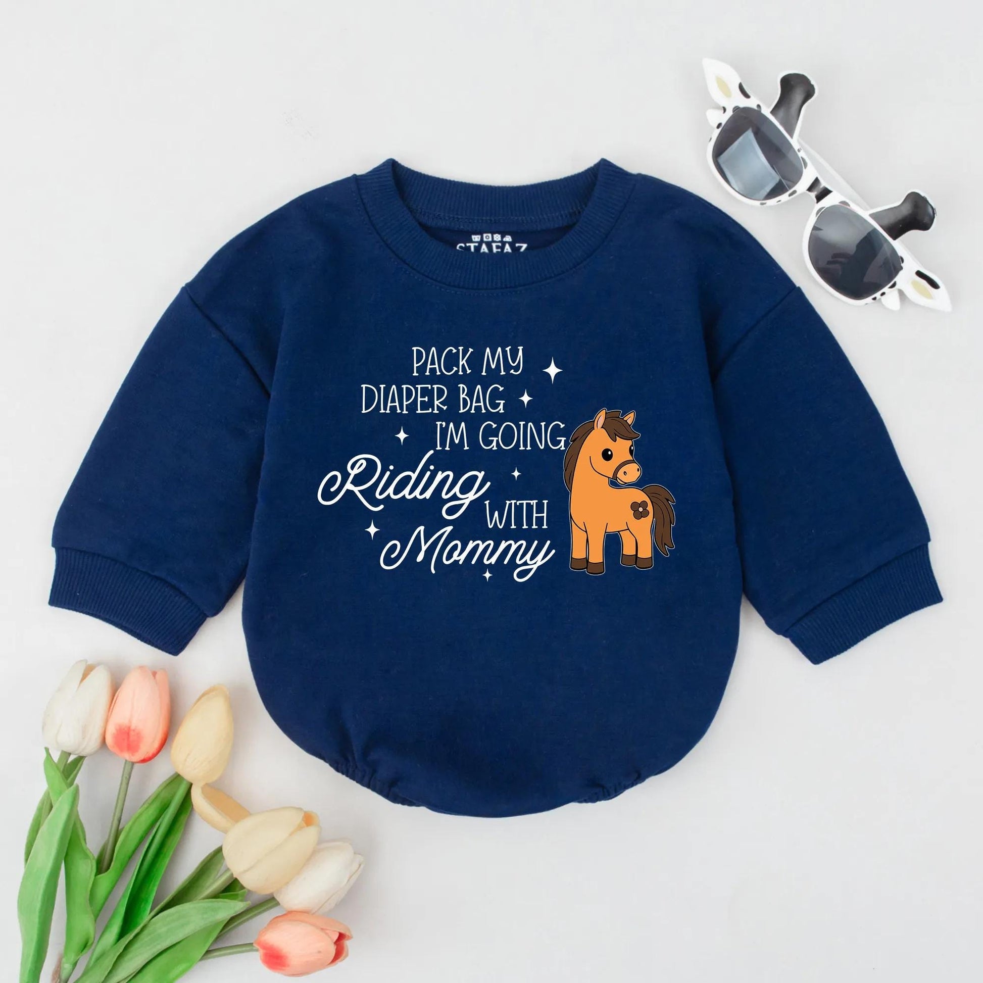Pack My Diaper Bag Horse Romper - Going Riding with Mommy Bodysuit, Funny Equestrian Outfit, Western Baby Clothes, Cute Newborn Gift, Playful Design