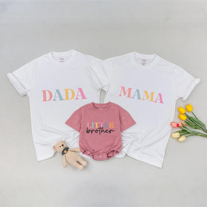 Matching Family Shirts: Retro Mama Dada Big Sister Little Brother Fall Outfit Cute Pastel Colors Baby Shower Gift