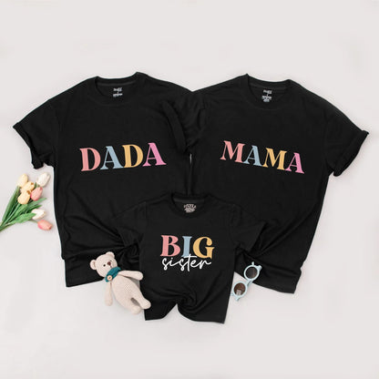 Matching Family Shirts: Retro Mama Dada Big Sister Little Brother Fall Outfit Cute Pastel Colors Baby Shower Gift
