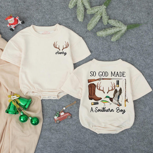 Personalized Henry's Southern Boy Bubble Romper Custom Name Baby Hunting Bodysuit Outdoor Kid Toddler Little Hunter Gift Comfortable Cotton Fun