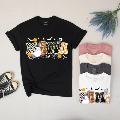 Mama & Mini Halloween Sweatshirts: Matching Family Fall Outfits, Cute Ghost & Pumpkin Design, Leopard & Checkered Letters, Festive Mom & Daughter Style