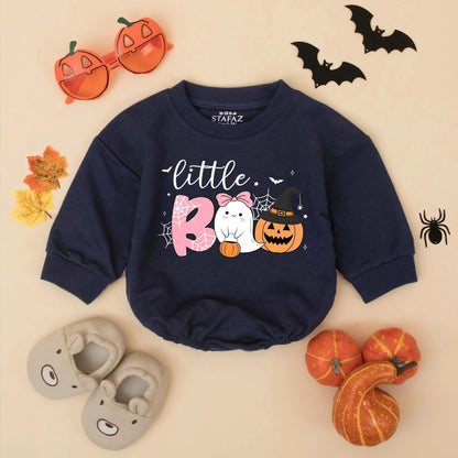 Matching Sister Halloween Sweatshirt Romper Set, Little Boo Ghost Pumpkin Outfit, Cute Toddler Family Fall Sweaters, Spooky Season Gift Idea (139 chars)