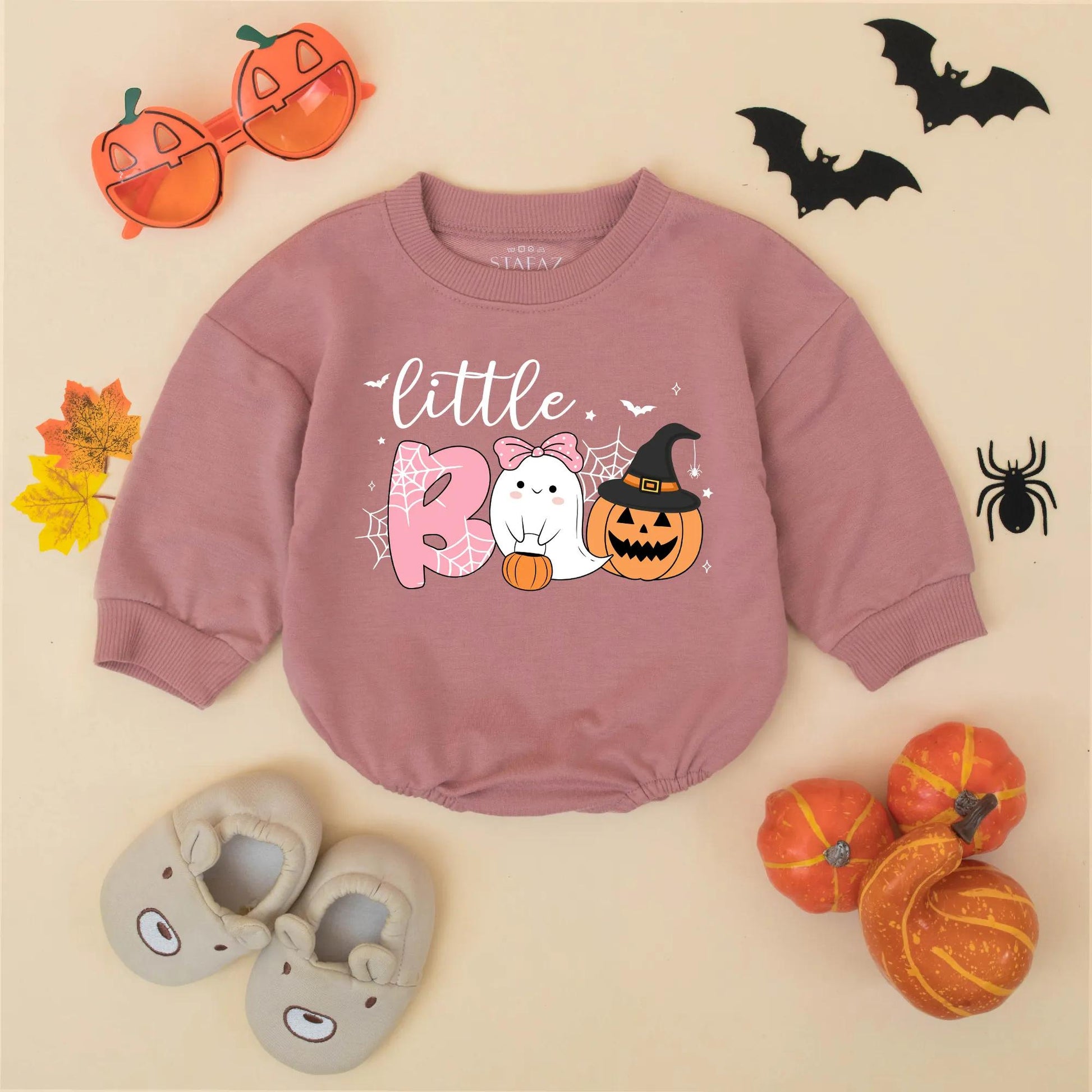 Matching Sister Halloween Sweatshirt Romper Set, Little Boo Ghost Pumpkin Outfit, Cute Toddler Family Fall Sweaters, Spooky Season Gift Idea (139 chars)