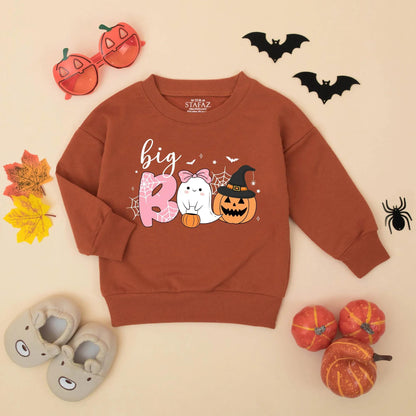 Matching Sister Halloween Sweatshirt Romper Set, Little Boo Ghost Pumpkin Outfit, Cute Toddler Family Fall Sweaters, Spooky Season Gift Idea (139 chars)
