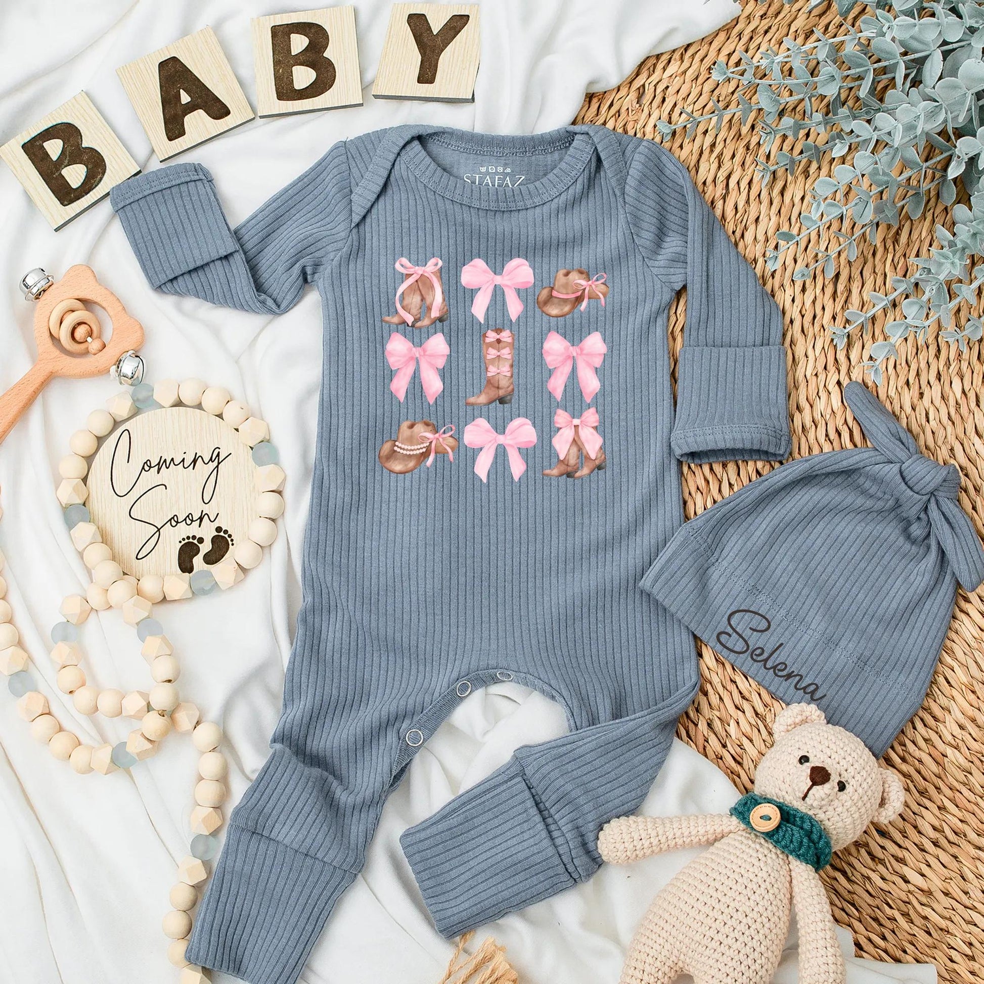 Personalized Watercolor Cowgirl Baby Bodysuit Cute Pink Bow Western Newborn Girl Outfit New Cowgirl In Town Soft Country Style