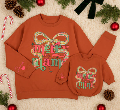 Merry Mama & Mini Matching Christmas Sweatshirts Personalized Jane & Daughter Girl Winter Outfit Gift