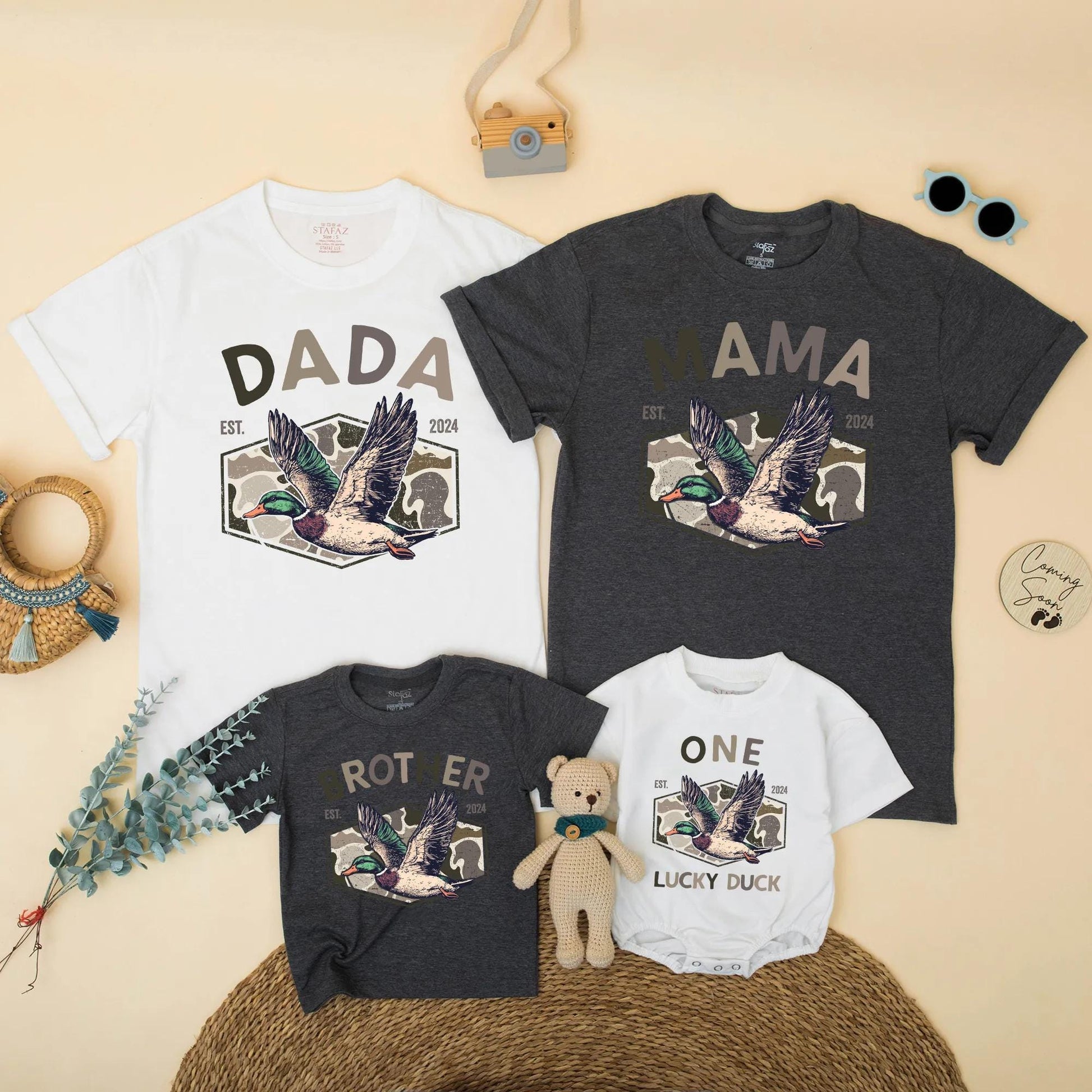 Dada Mama One Lucky Duck 1st Birthday Matching Shirts Family Hunting Camo Mallard Design Rustic Boy Party Outfit EST 2024