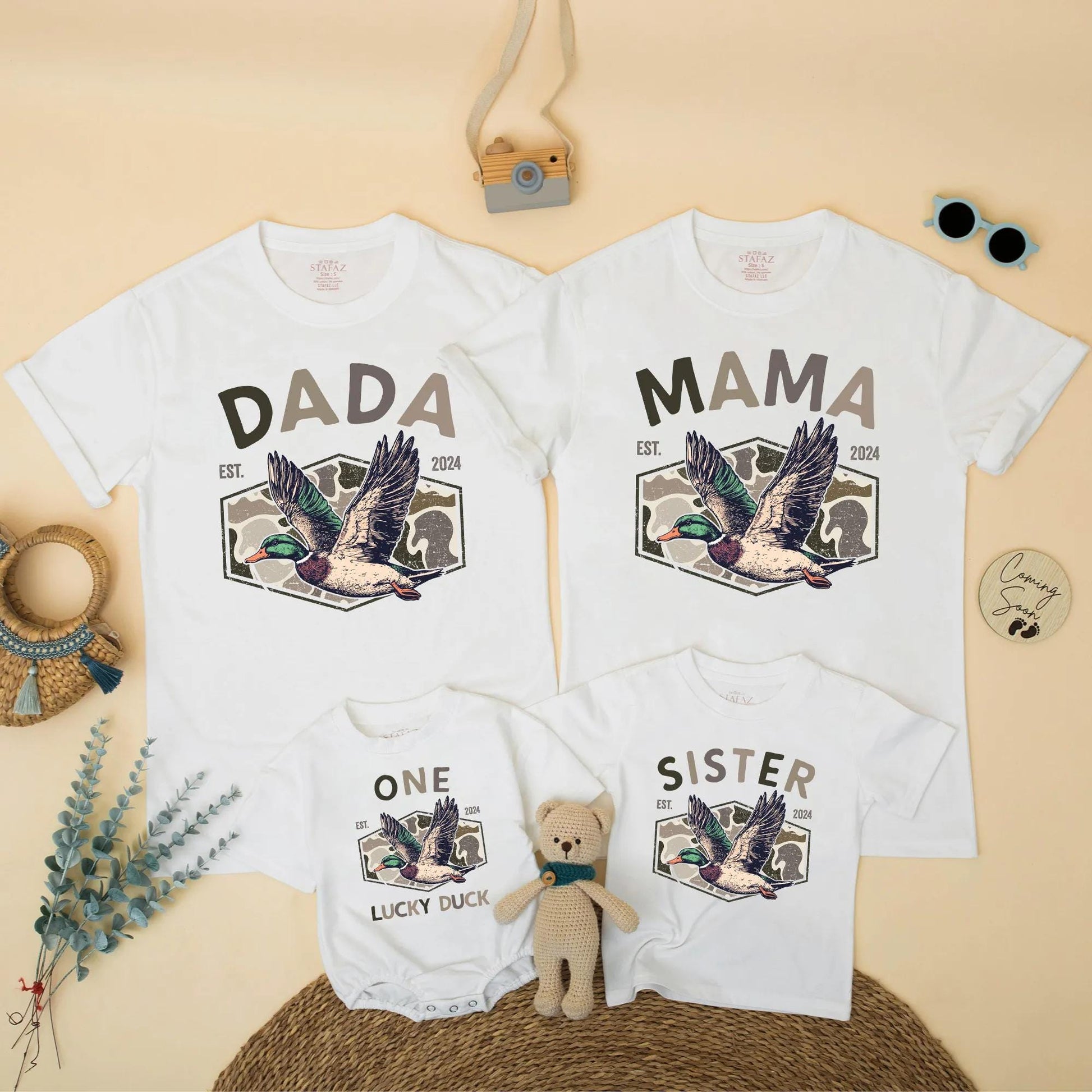 Dada Mama One Lucky Duck 1st Birthday Matching Shirts Family Hunting Camo Mallard Design Rustic Boy Party Outfit EST 2024