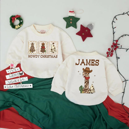 Howdy Christmas Baby Romper with Western Trees & Cowboy Hat! Custom First Christmas Outfit for Infant Girl/Boy! Tis the Season