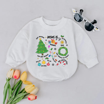 Jesus is the Reason Romper Christian Christmas Bodysuit Whimsical Nativity Baby Outfit Bright Colors Snowflake Stars Newborn Gift Jesus Prince of Peace Faith