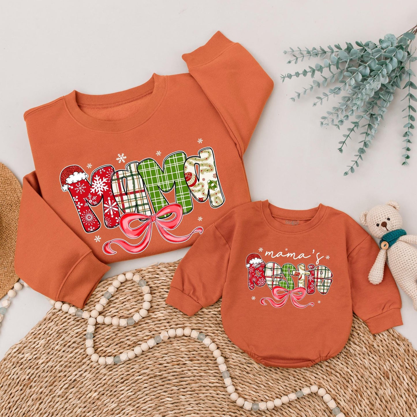 Matching Mama & Bestie Christmas Sweaters Family Xmas Outfits | Personalized Festive Holiday Sweatshirts for Mom & Baby Girl