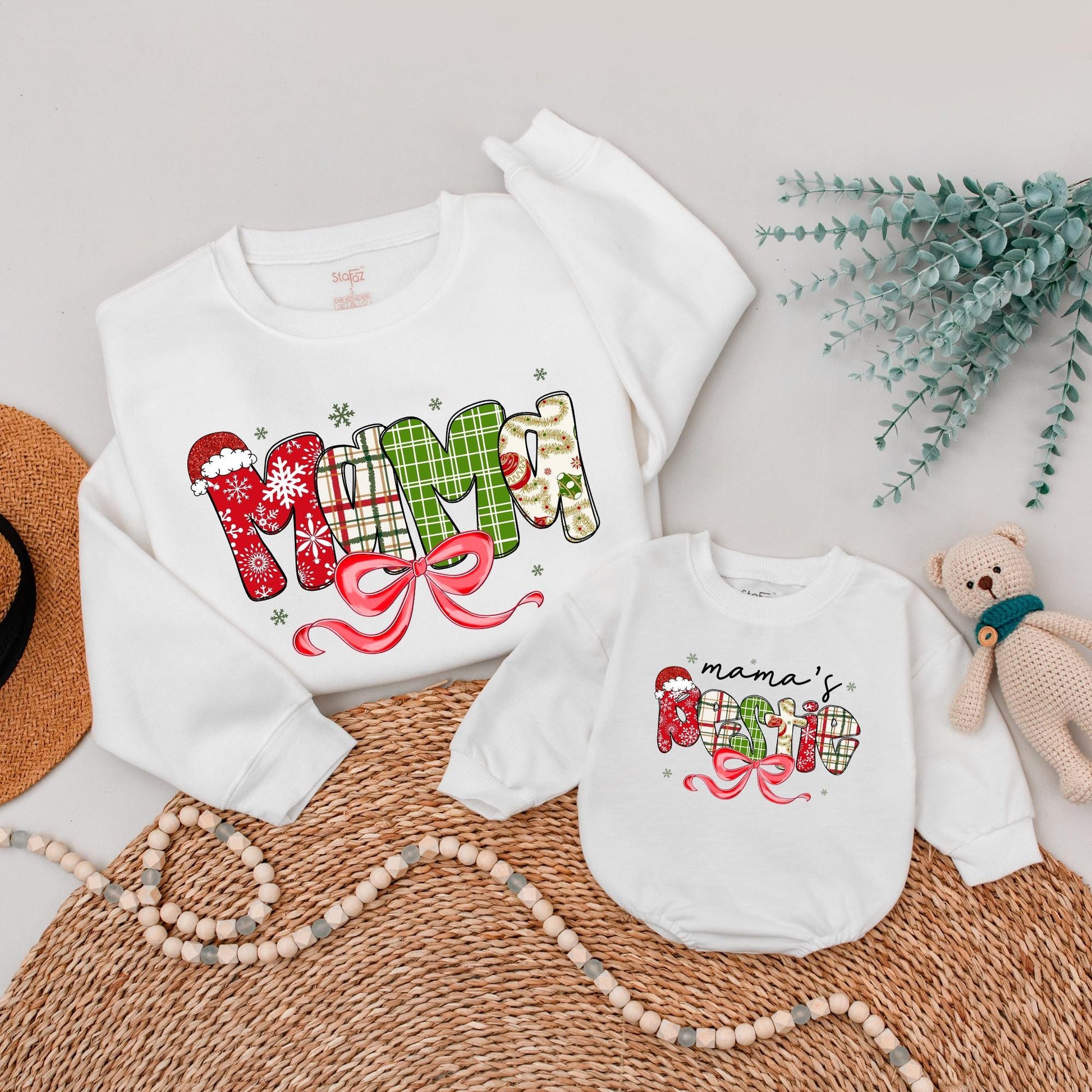 Matching Mama & Bestie Christmas Sweaters Family Xmas Outfits | Personalized Festive Holiday Sweatshirts for Mom & Baby Girl