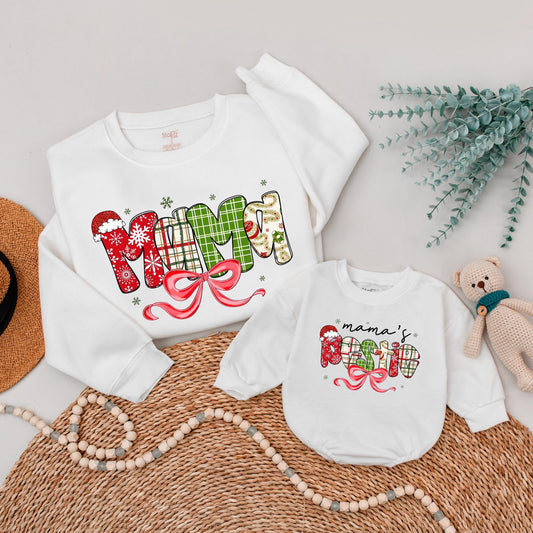 Matching Mama & Bestie Christmas Sweaters Family Xmas Outfits | Personalized Festive Holiday Sweatshirts for Mom & Baby Girl