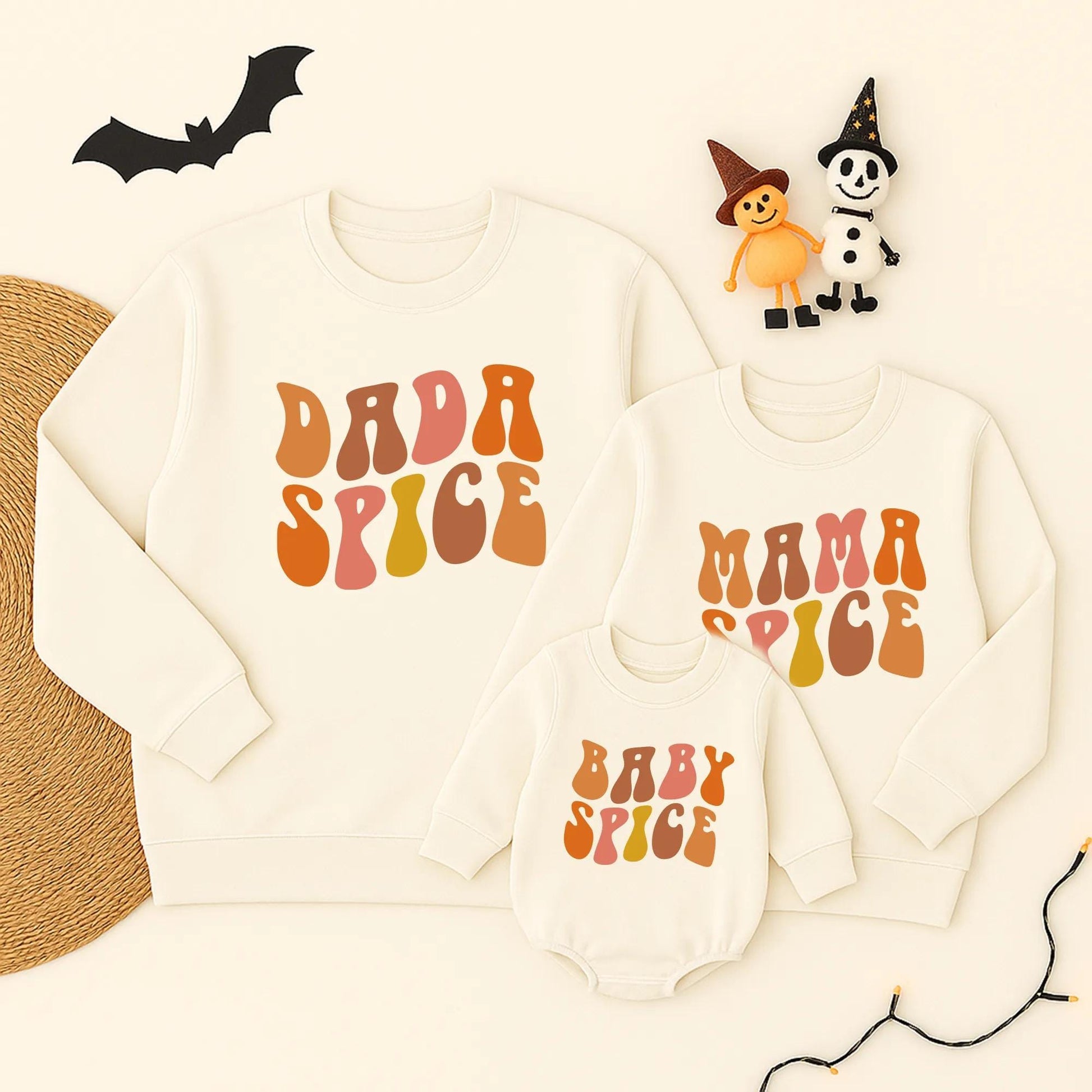 Mama Spice Baby Spice Matching Thanksgiving Sweatshirt for Mommy and Little Girl with Retro 70s Orange Brown Pink Yellow Fall Design Cozy Mother Daughter Outfit