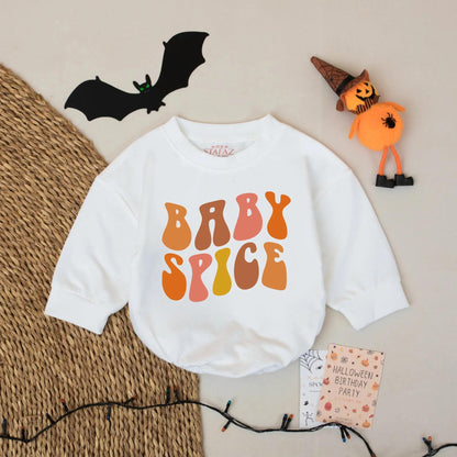 Baby Spice Fall Bubble Romper Toddler Girl Outfit, Retro 70s Autumn Colors, Infant Thanksgiving Clothes, Pumpkin Patch Gift