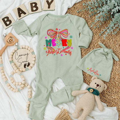 Merry Christmas Baby Bodysuit Bow Outfit, Cheerful Holiday Newborn Clothes, Red & Green Xmas, Cute Baby Girl Clothes, Christmas Gift, Shower Gift (138 chars)