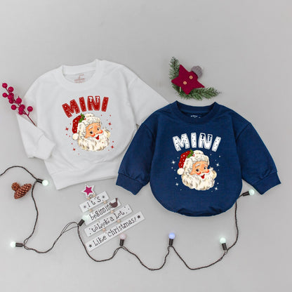 Retro Santa Claus Family Matching Sweatshirts Daddy Mommy Mini Holiday Outfits Baby's First Christmas Gift Whimsical Vintage Style