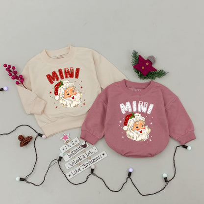 Retro Santa Claus Family Matching Sweatshirts Daddy Mommy Mini Holiday Outfits Baby's First Christmas Gift Whimsical Vintage Style