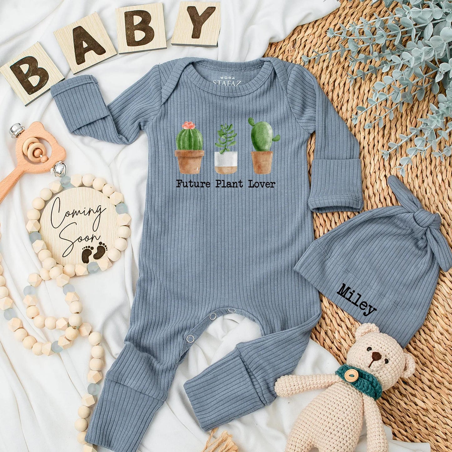 Future Plant Lover Baby Bodysuit Painted Cactus & Green Brown Hues Whimsical Sweet Newborn Coming Home Outfit Shower Gift for Plant Parents Gender Neutral