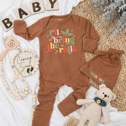 I'll Bring the Rolls Baby Bodysuit Christmas Outfit Newborn Coming Home Gift Holiday Baby Boy Girl My First Christmas