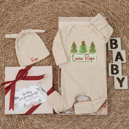 Personalized Luna Rose Christmas Bodysuit, Bow Tree Outfit, Holiday Baby Girl Clothes, Newborn Coming Home Gift, Custom Xmas Baby Shower Present (139 chars)