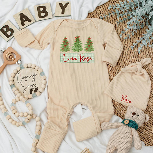 Personalized Luna Rose Christmas Bodysuit, Bow Tree Outfit, Holiday Baby Girl Clothes, Newborn Coming Home Gift, Custom Xmas Baby Shower Present (139 chars)