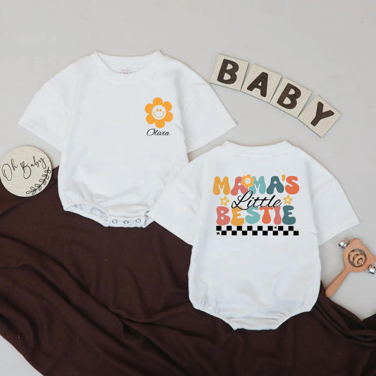 Custom Olivia Bodysuit & Mama's Little Bestie Romper Set, Baby Girl Outfit, Personalized Baby Shower Gift, Cute Clothes