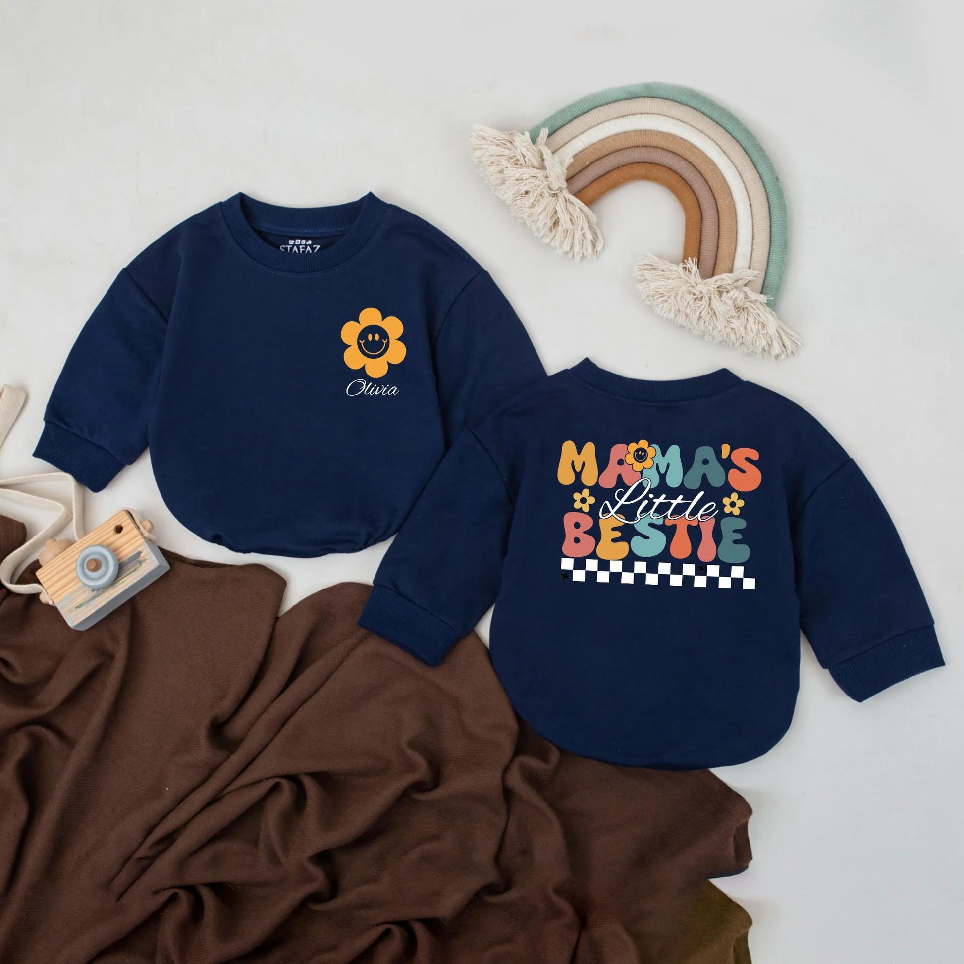 Custom Olivia Bodysuit & Mama's Little Bestie Romper Set, Baby Girl Outfit, Personalized Baby Shower Gift, Cute Clothes