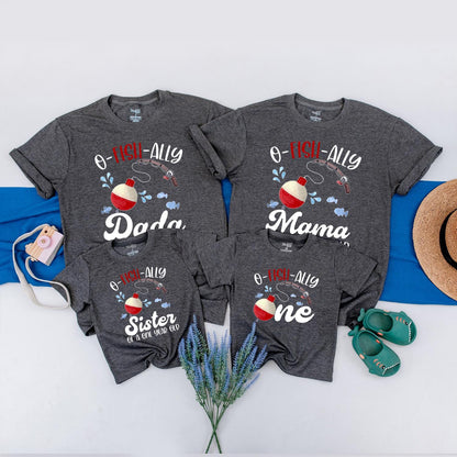 O-Fish-Ally One Personalized Fishing Birthday Shirt Family Matching Boy First Celebration Outfit with Cute Cartoon Bobber & Fish Design