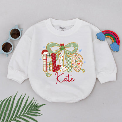 Ellie & Kate Personalized Christmas Romper Baby Girl Outfit Retro Bow Bodysuit Winter Holiday Xmas Clothes Custom First Christmas Gift