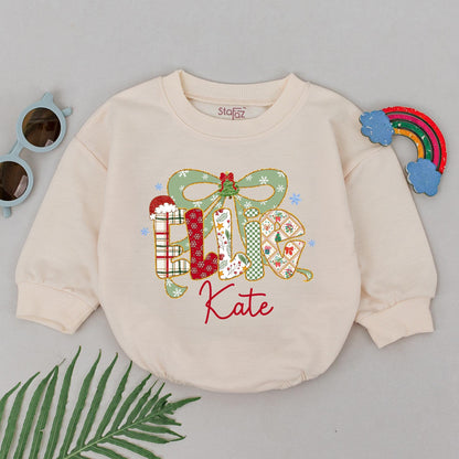 Ellie & Kate Personalized Christmas Romper Baby Girl Outfit Retro Bow Bodysuit Winter Holiday Xmas Clothes Custom First Christmas Gift