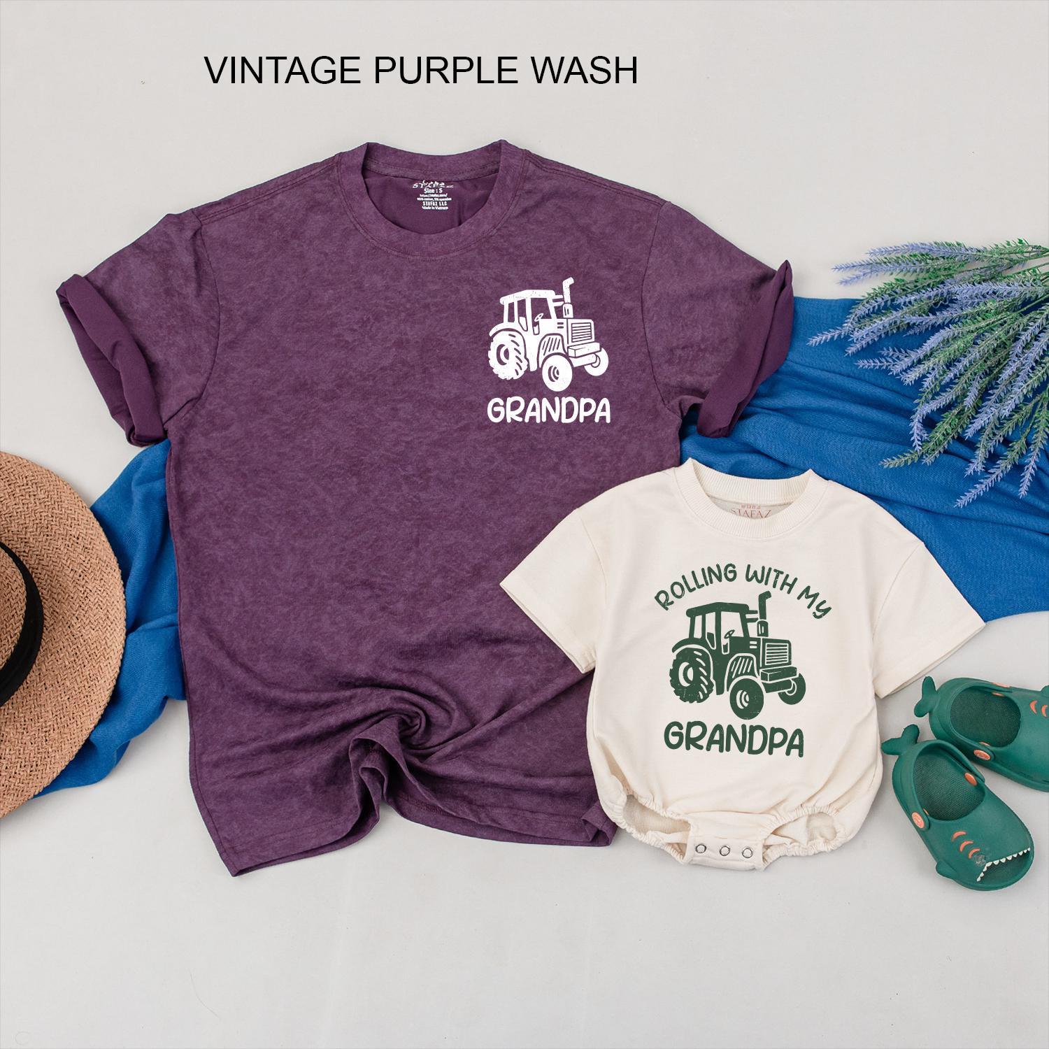 Rolling with Grandpa Tractor Matching Shirts, Cute Grandson & Grandpa Tees, Father's Day Gift, Tractor Family Outfits, Baby Toddler Grandpa Tee