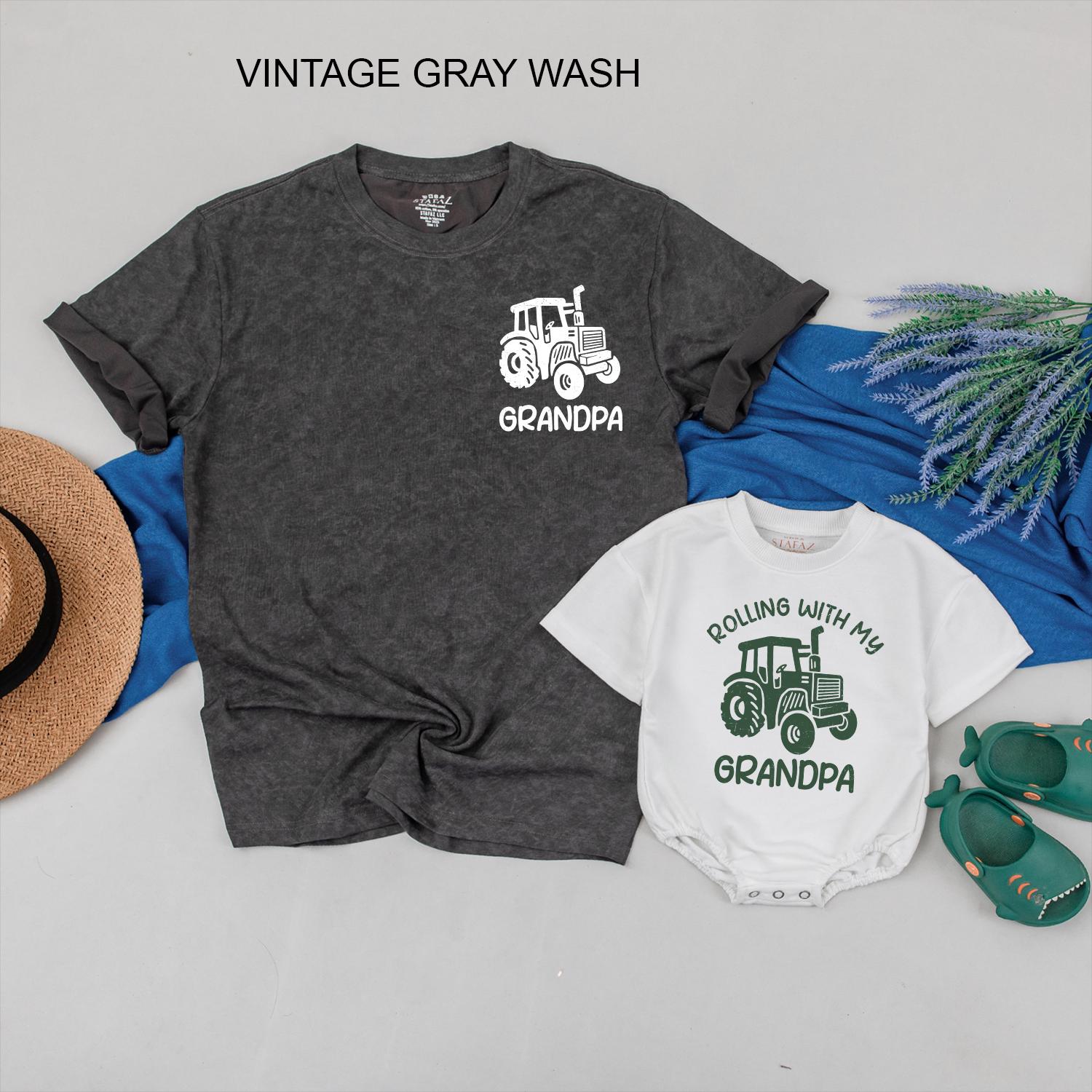 Rolling with Grandpa Tractor Matching Shirts, Cute Grandson & Grandpa Tees, Father's Day Gift, Tractor Family Outfits, Baby Toddler Grandpa Tee