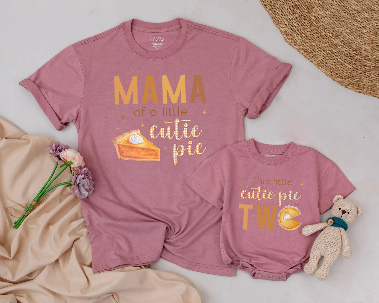 Retro Cutie Pie Matching Family Birthday Shirts First Thanksgiving Fall Mom Dad Sister Brown Orange Pumpkin Pie Design