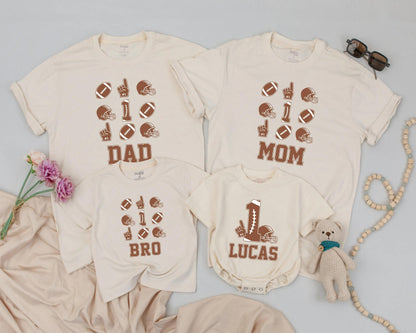 Matching Custom Football Family Birthday Shirts for Toddler Boy 1st Birthday Helmets Names Big 1 Hand Design
