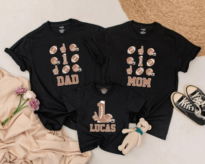 Matching Custom Football Family Birthday Shirts for Toddler Boy 1st Birthday Helmets Names Big 1 Hand Design
