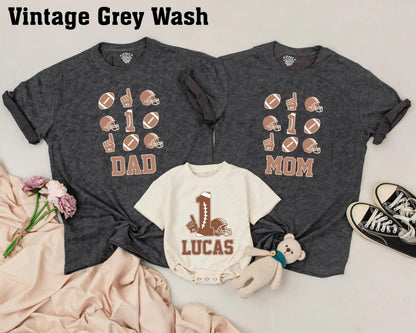 Matching Custom Football Family Birthday Shirts for Toddler Boy 1st Birthday Helmets Names Big 1 Hand Design