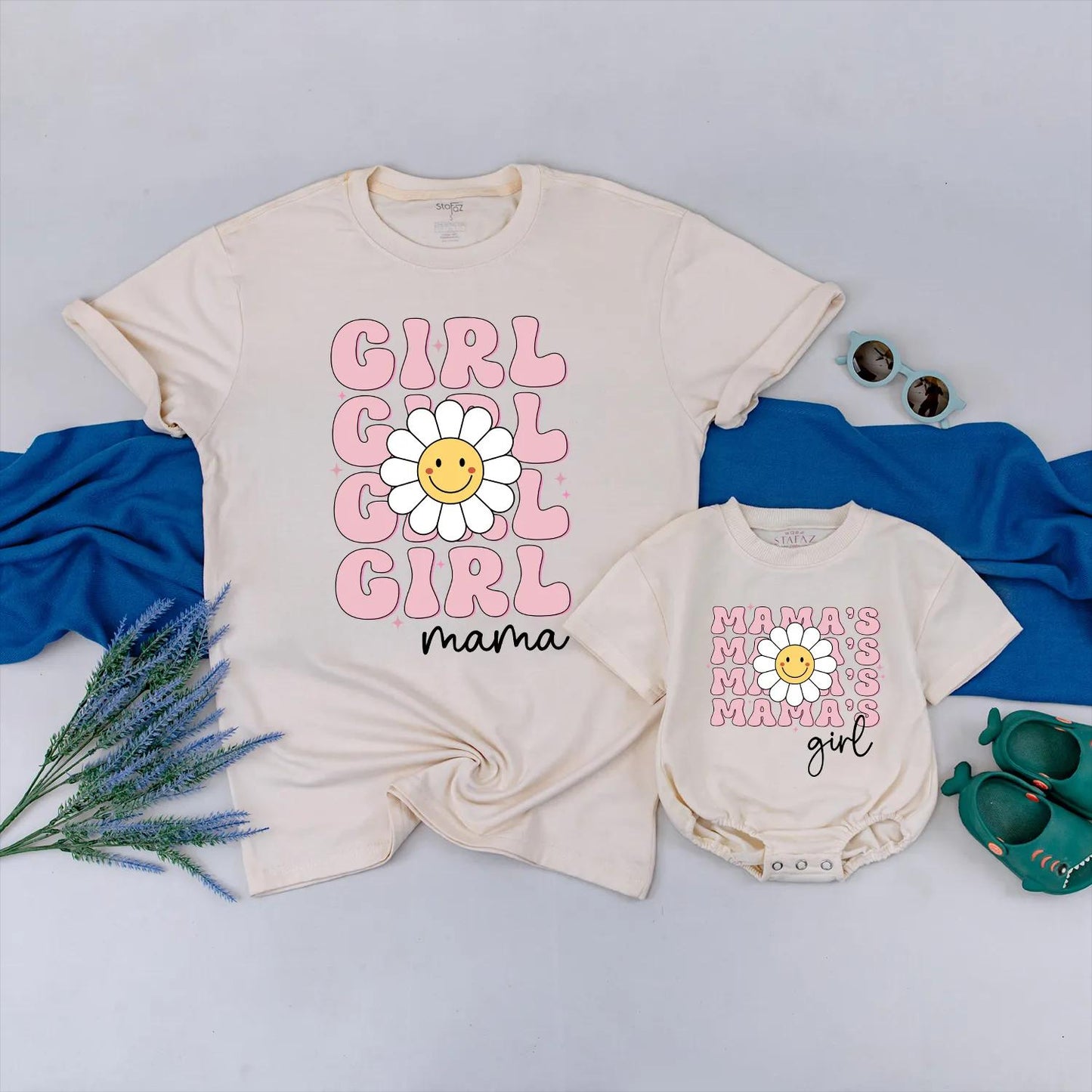 Mama and Mini Daisy Flower Matching Shirts Cute Pink Retro Mom Baby Outfits Mother's Day Gift