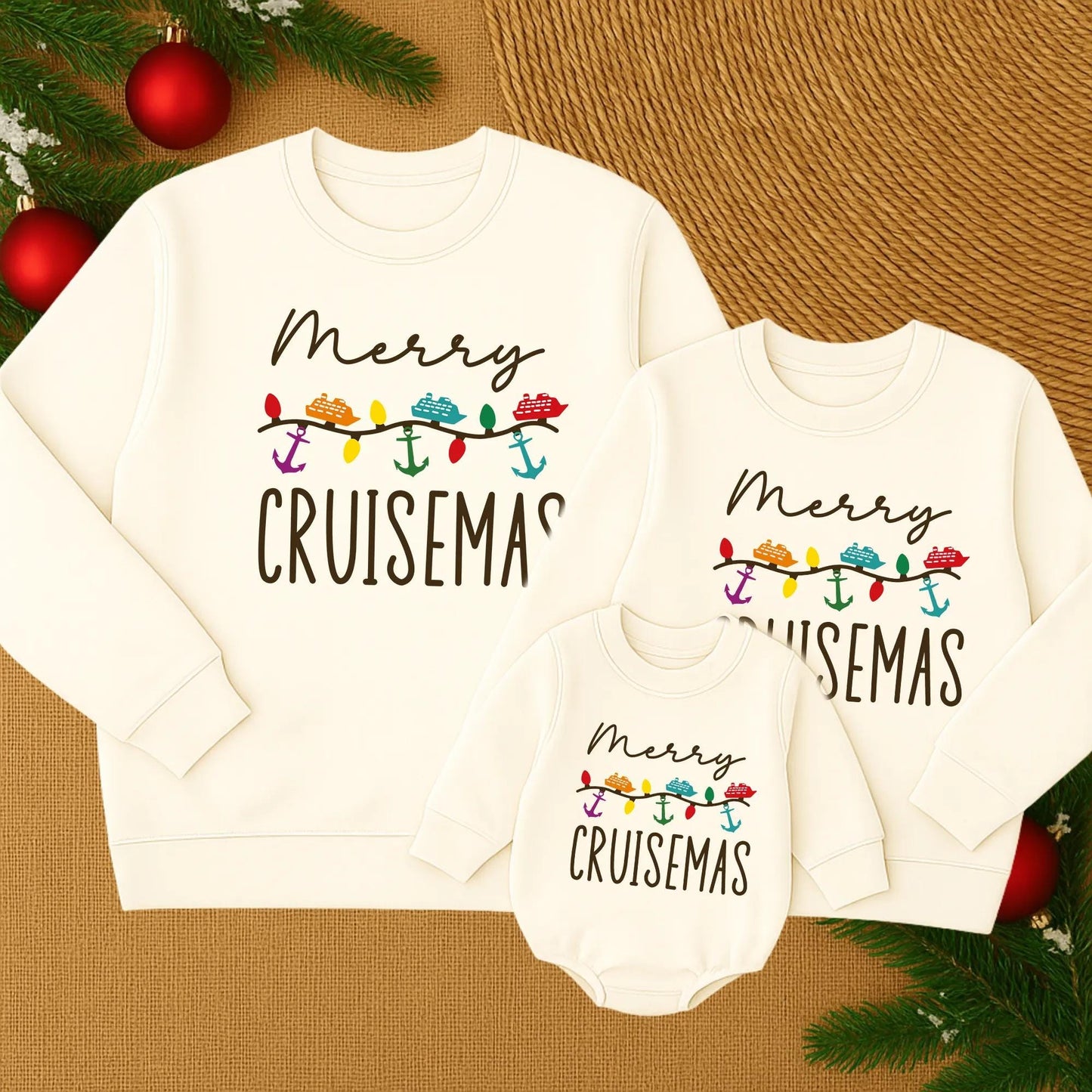 Merry Cruisemess Family Holiday Lights Cruise Sweatshirt Custom Family Christmas Cruise Vacation Fun