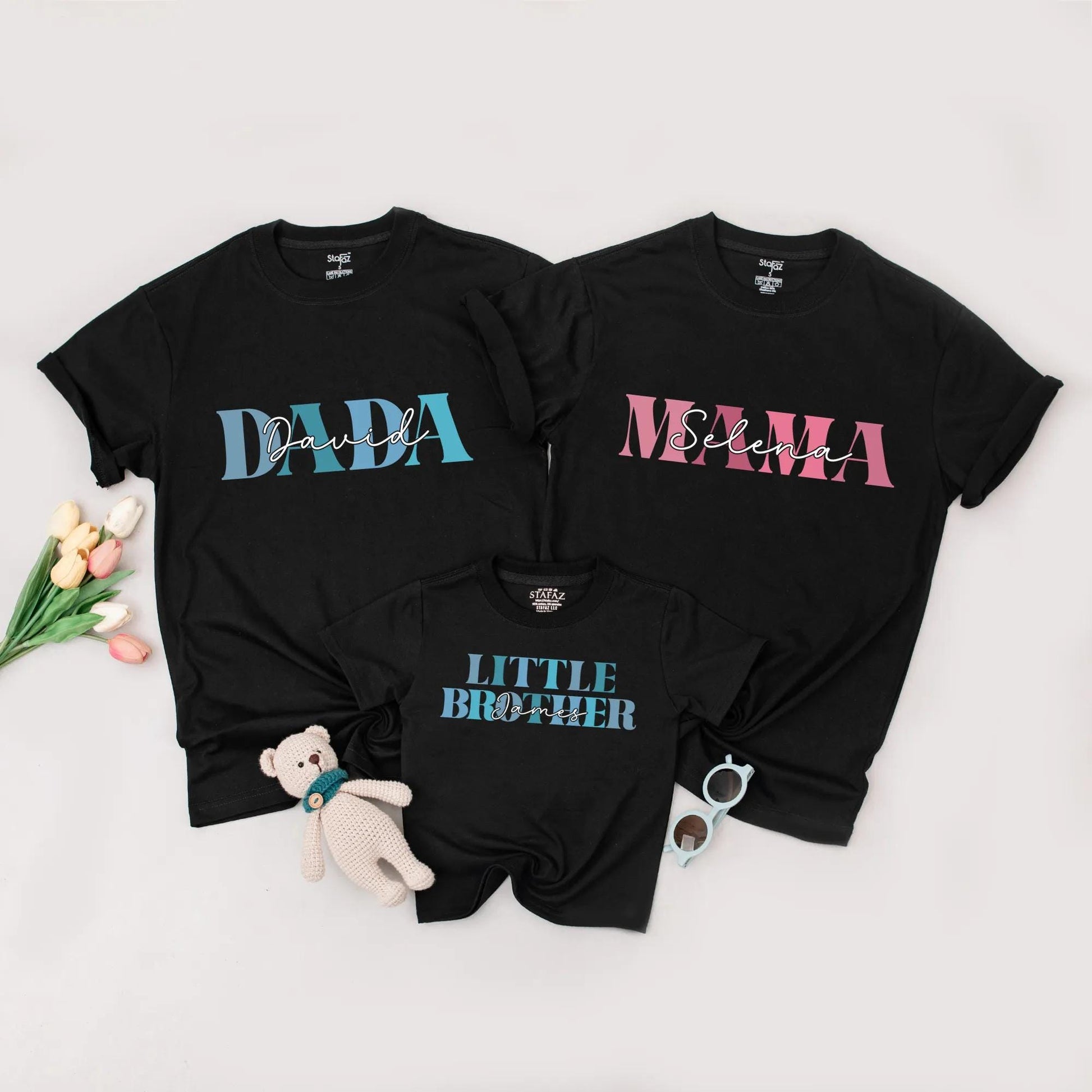 Matching Family Name Shirts, Custom Mama Bear, Dada Bear, Big Sister, Little Brother, Personalized Modern Script Tees, Baby Announcement Outfit, Gifts