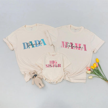 Matching Family Name Shirts, Custom Mama Bear, Dada Bear, Big Sister, Little Brother, Personalized Modern Script Tees, Baby Announcement Outfit, Gifts