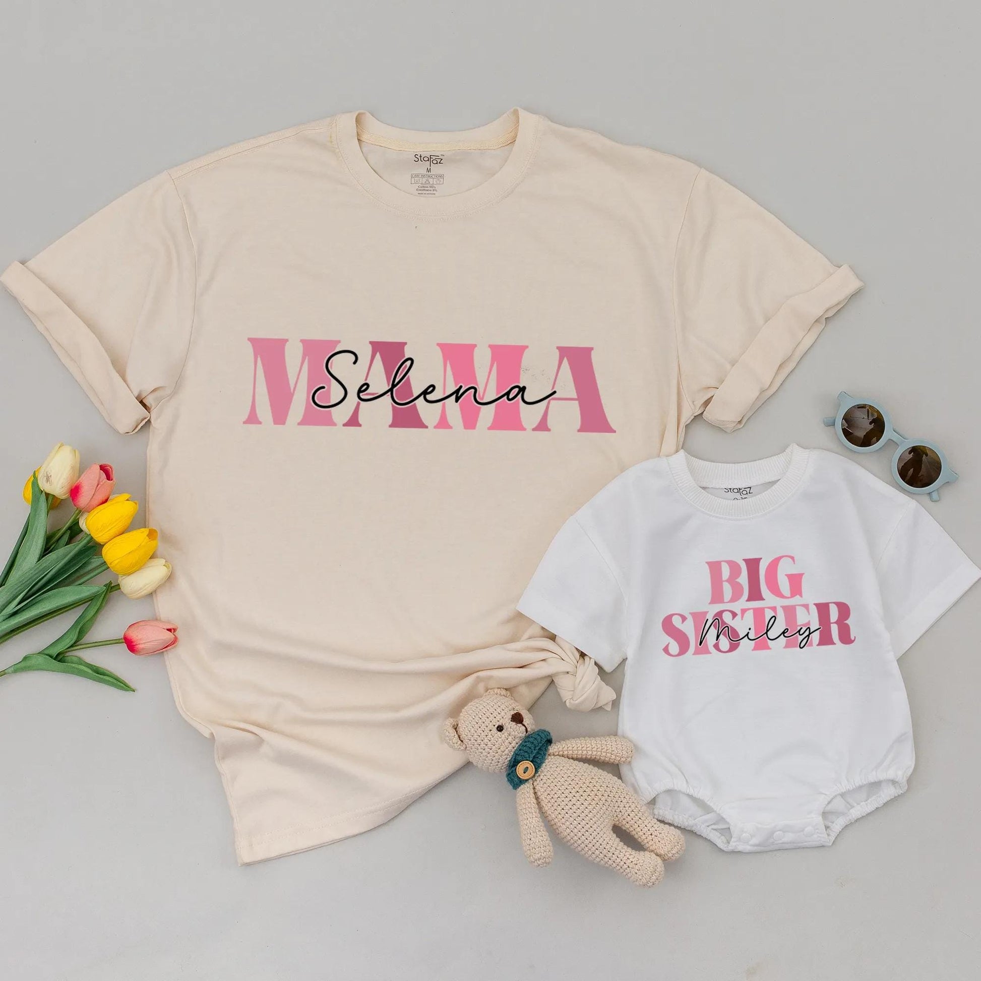 Matching Family Name Shirts, Custom Mama Bear, Dada Bear, Big Sister, Little Brother, Personalized Modern Script Tees, Baby Announcement Outfit, Gifts