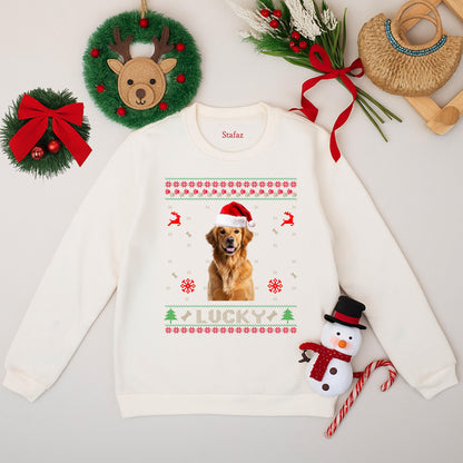 Custom Dog Photo Christmas Sweatshirt Merry Dogmas Ugly Holiday Gift for Pet Lovers Funny Xmas Shirt