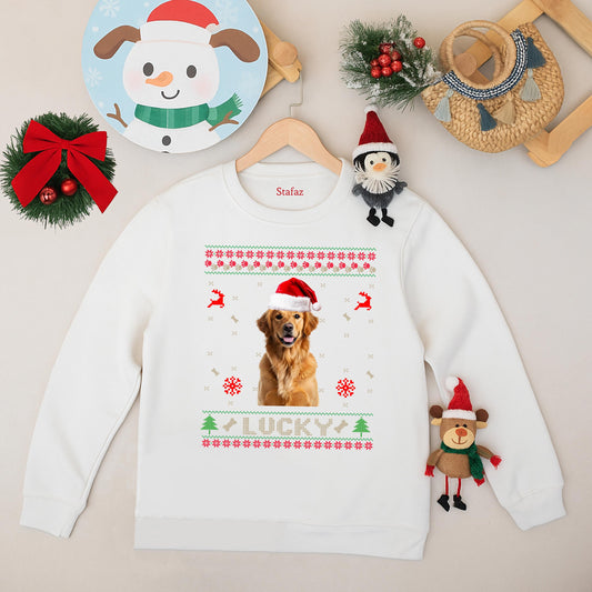 Custom Dog Photo Christmas Sweatshirt Merry Dogmas Ugly Holiday Gift for Pet Lovers Funny Xmas Shirt